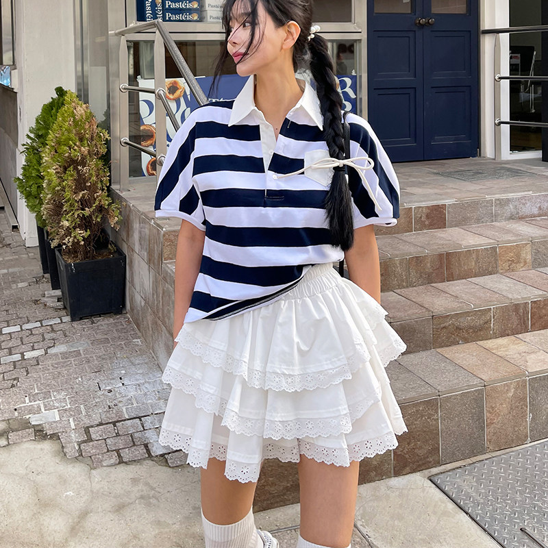 白色蕾丝花边蛋糕裙女春夏季新款少女风甜美蓬蓬短裙裤A字半身裙