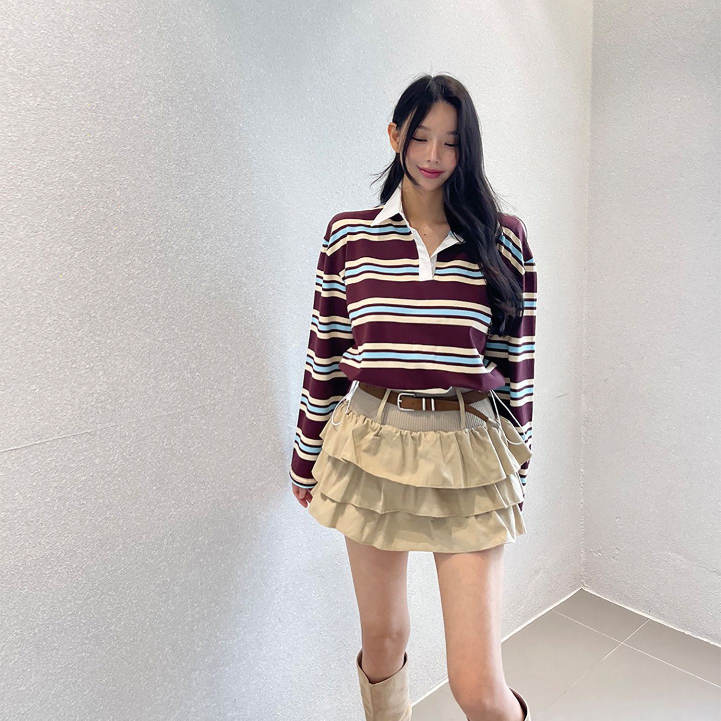 韩国东大门秋季新款辣妹高腰A字短裙裤蛋糕半身裙荷叶边蓬蓬裙