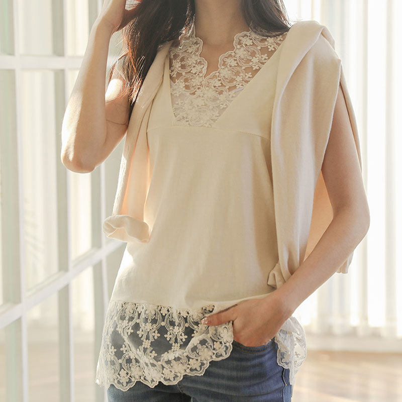 蕾丝花边拼接V领吊带外穿内搭小背心女叠穿大码秋冬打底衫韩版潮