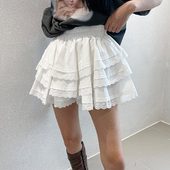 芭蕾风白色蕾丝半身裙女高腰蓬蓬裙甜酷辣花边短裤 裙蛋糕a字短裙