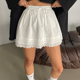 白色高腰a字半身裙女春夏新款 韩系爱心刺绣蛋糕裙裤 小个子短裙子
