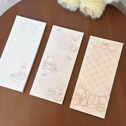 Pink berry原创设计兔熊系列A6 half可撕双面便签本留言本75x170
