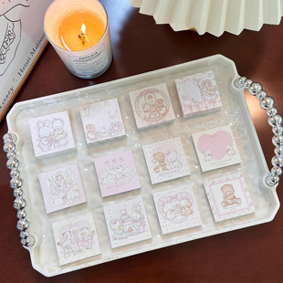 Pink berry原创设计少女兔熊系列可撕双面5x5迷你便签本手帐素材