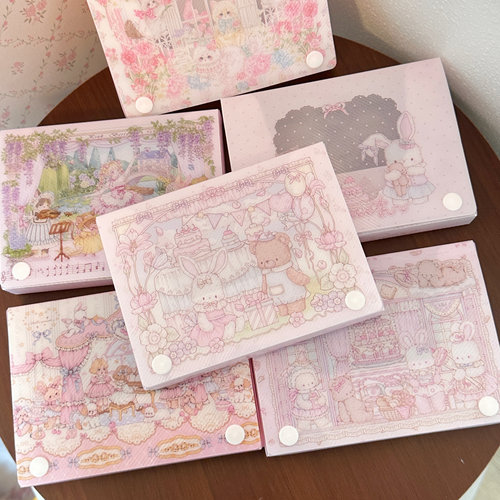Pink berry原创可爱兔熊女孩斜纹收纳盒手帐贴纸明信片素材收纳盒