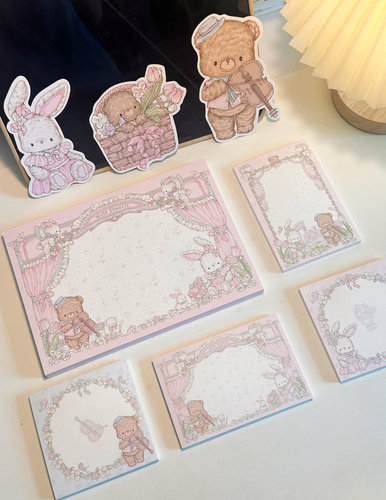 Pink berry原创设计兔熊音乐会可撕双面120g B6A5B5拍纸本便签本