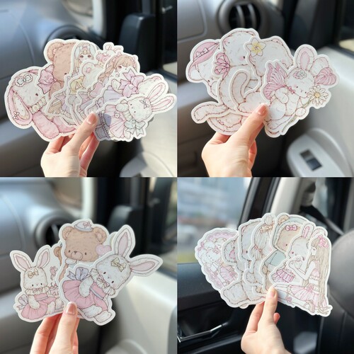 pink berry原创猫猫狗狗小女孩系列闪砂膜异型卡贺卡留言卡可书写