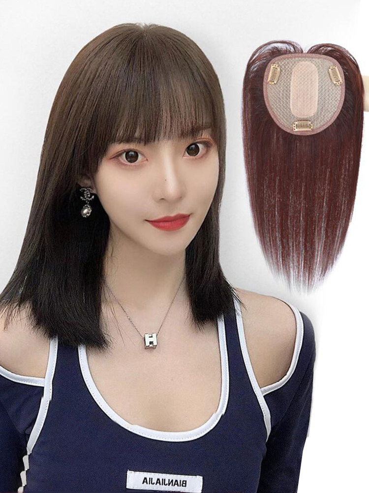 遮白发假发片全真发无痕递针头顶补发片女头发稀少一片式隐形遮盖