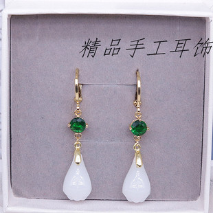 白玉兰花耳坠长款复古甜美花朵耳环镶嵌奥地利水晶14k包金耳扣女