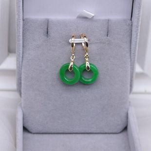 天然翡翠纯银耳坠s925银平安扣豆豆耳钩14k包金保色防敏耳扣原创