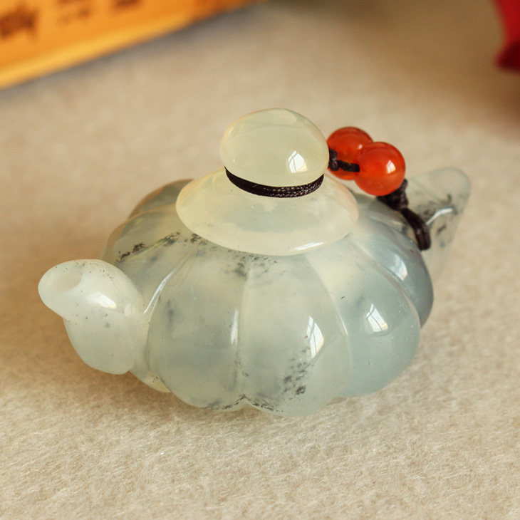 听玉缘天然岫岩玉把把壶手把件 岫玉火石青茶壶把玩件水墨把把胡