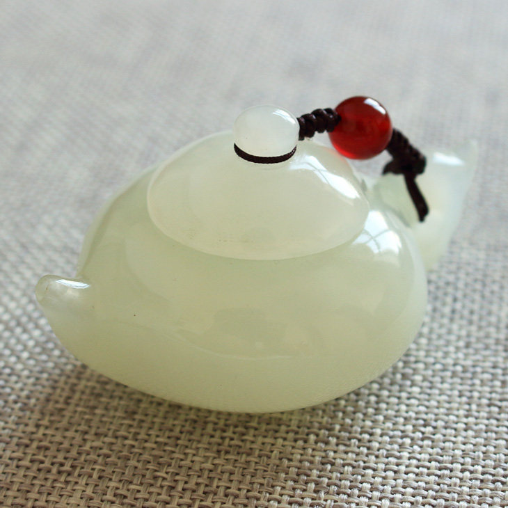 听玉缘天然岫岩玉把把壶手把件 岫玉火石青茶壶把玩件水墨把把胡