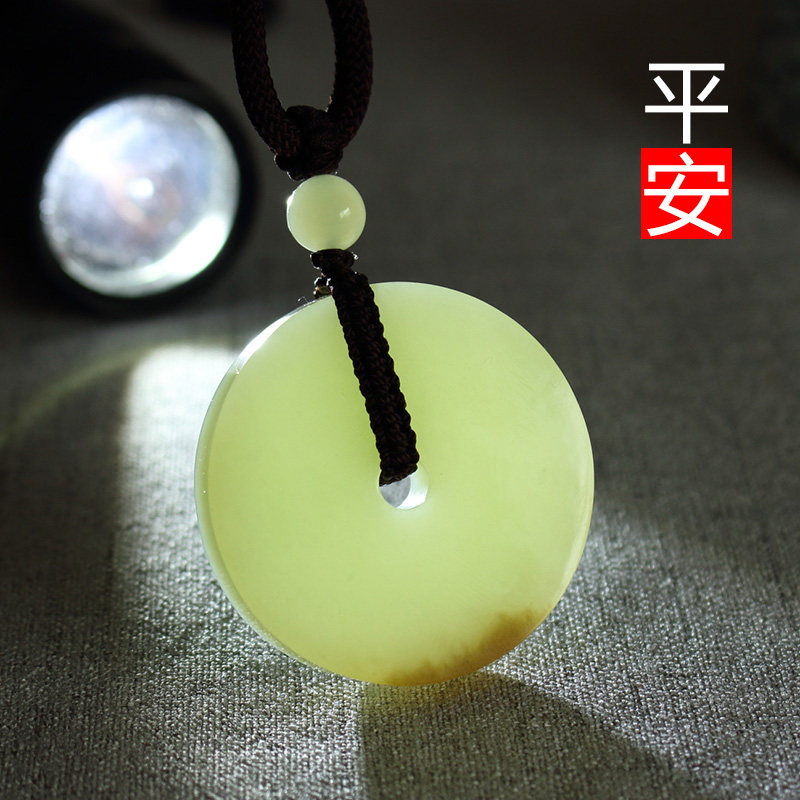 天然和田玉平安扣吊坠挂件精品岫岩黄白老玉平安扣怀古项坠带证书