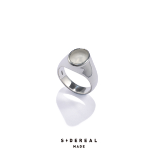 siderealmade椭圆十字星镶嵌磨砂玻璃图章银戒指 中性银饰