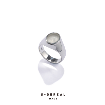 siderealmade椭圆十字星镶嵌磨砂玻璃图章银戒指 中性银饰