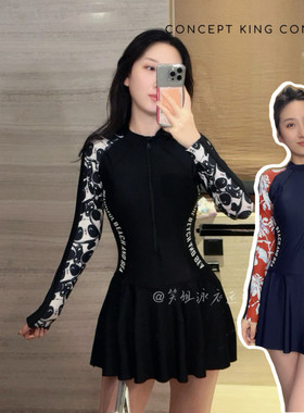 笑姐泳衣女升级固定杯熊猫大码运动速干连体裙式时尚显瘦遮肉度假