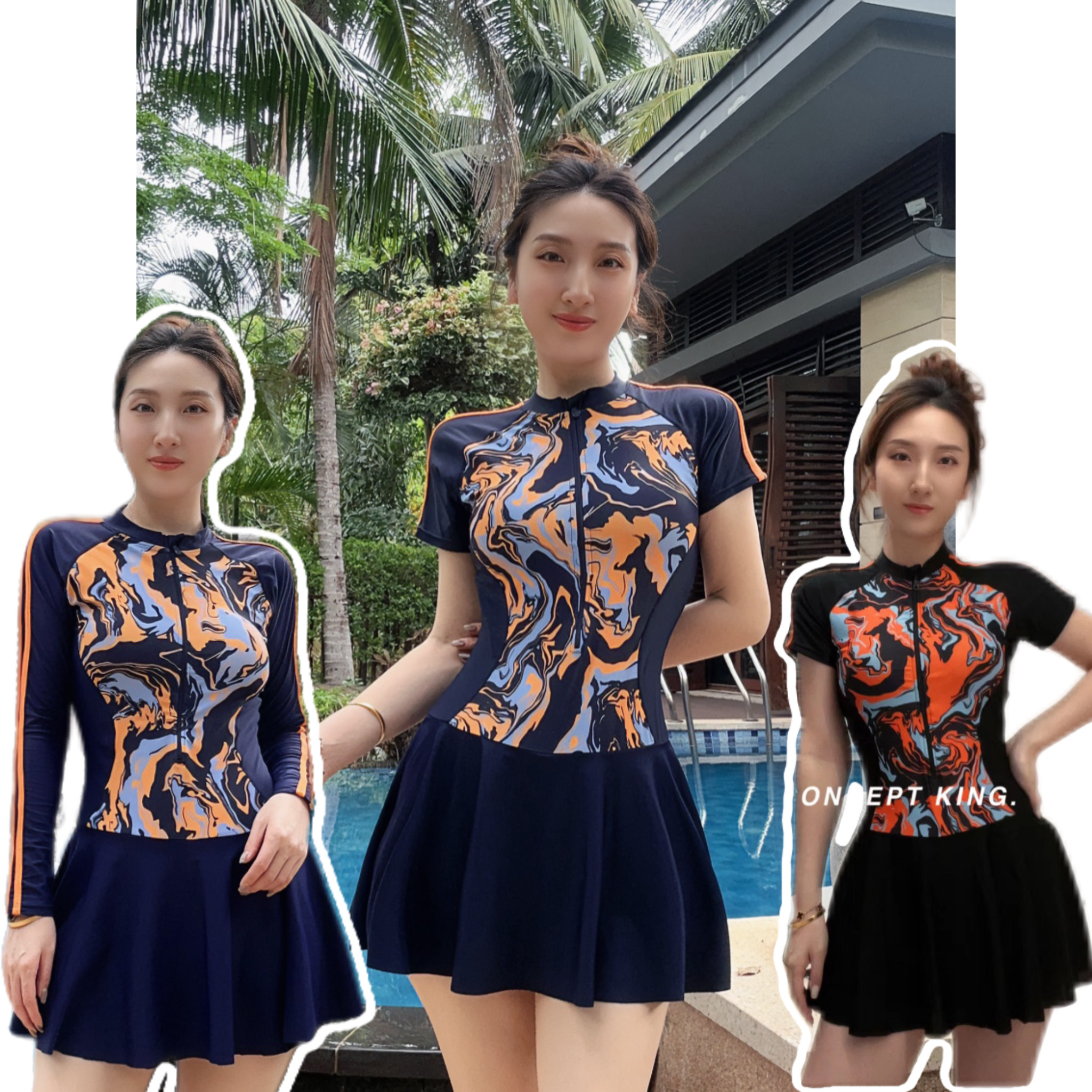 笑姐泳衣调色盘运动连体遮肚保守裙式大码女温泉冲浪度假