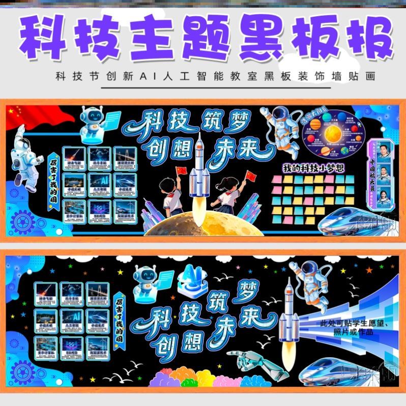 幼儿园领未来宣传栏布置AI托起无纺布立体智慧科技主题黑板报墙贴