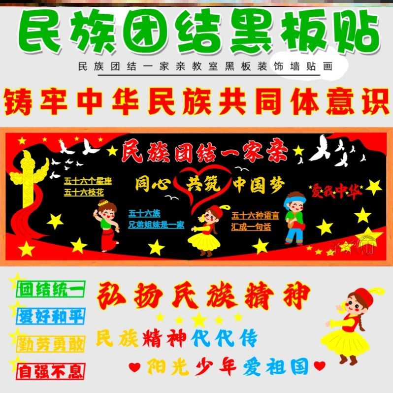 校园墙面铸牢民族共同体石榴籽布置元素环创主题墙民族团结黑板报