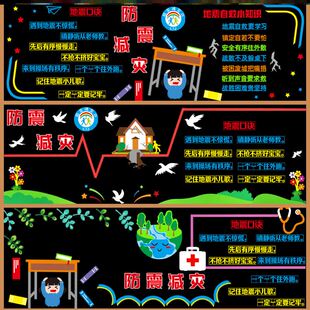 防震减灾黑板贴自救安全教育毛毡自然灾害主题安全装饰逃生文化墙