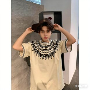 宽松半袖 短袖 情侣装 男装 民族风纯棉上衣 T恤夏季