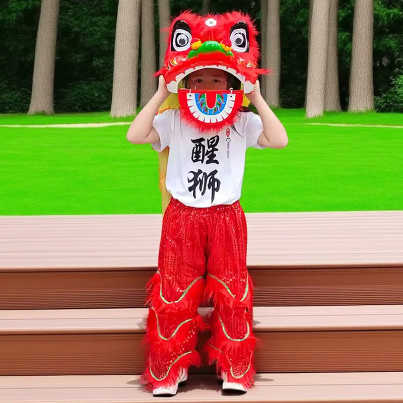 狮子头舞狮道具儿童醒狮套装小狮子学生表演服装狮头摆件全套衣服