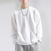 秋冬新款 上衣 短袖 长袖 t恤男宽松百搭港风纯色简约休闲圆领打底衫