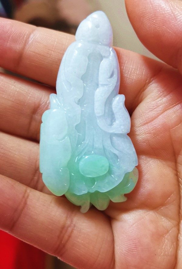 老坑A货翡翠玉坠纯天然缅甸玉石挂件聚百财玉白菜送证书2.6*5.6