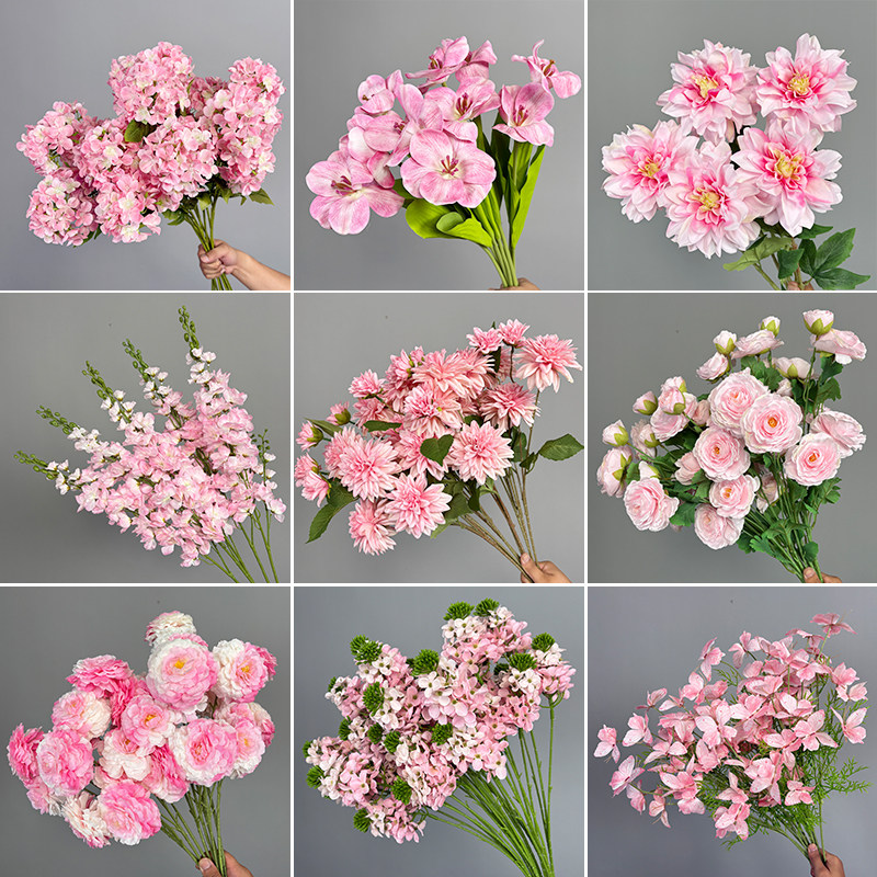 30枝装粉色仿真花高级感逼真绣球花婚庆百合花材玫瑰婚礼假花花艺