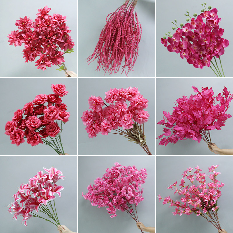玫红色仿真花婚庆花材花艺装饰花布置假花婚礼拱门花绢花高端花材