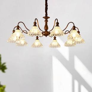 名狮照明包安装美式复古吊灯中古风主灯法式客厅灯玻璃美拉德灯具