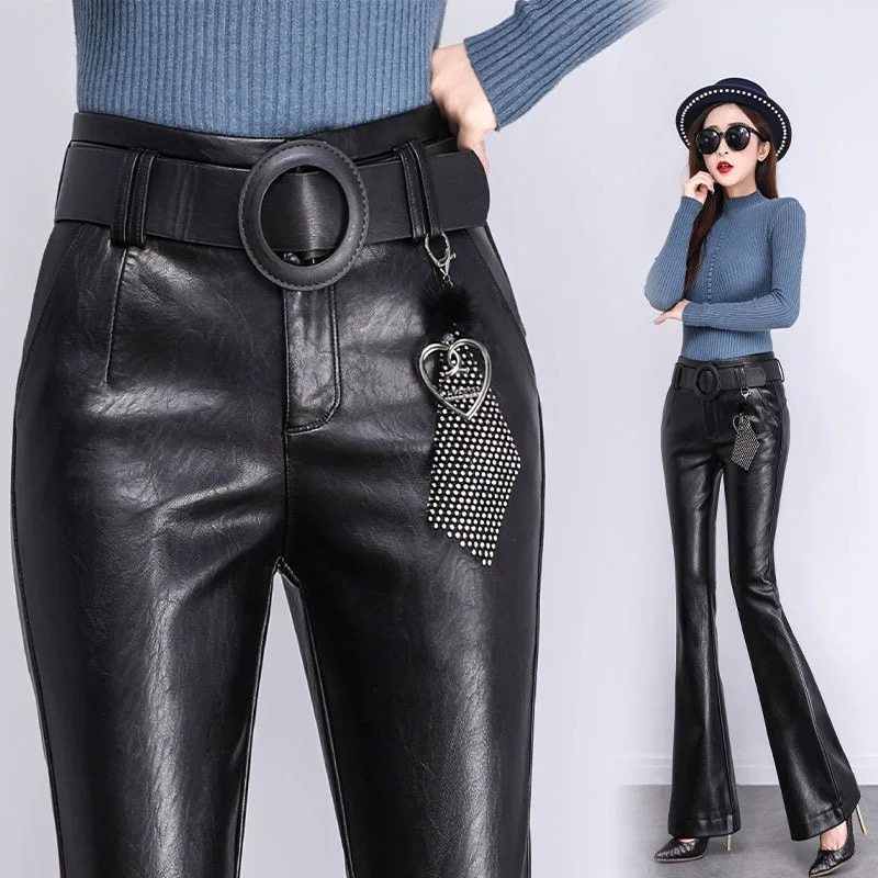 海宁春秋冬显瘦真皮大码小绵羊皮微喇叭长裤皮裤配腰带,女装/女士精品,皮裤,淘宝优惠券,粉丝福利购,淘宝优惠卷