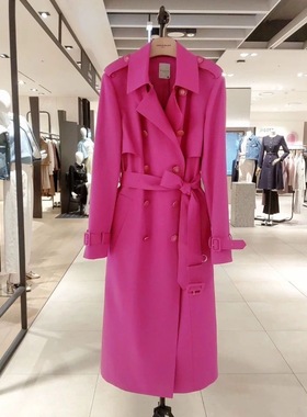 2小香风春秋新款粉色枚粉色洋气长款风衣御姐风大码胖MM外套