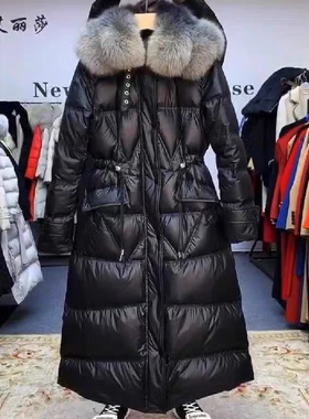 显瘦20斤大码女装胖MM中长款羽绒服长款真狐狸毛领小貂蝉款