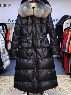显瘦20斤大码女装胖MM中长款羽绒服长款真狐狸毛领小貂蝉款