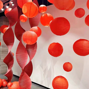 红色纸灯笼长条折纸瓦楞纸拉花挂饰新年春节过年结婚氛围装饰布置
