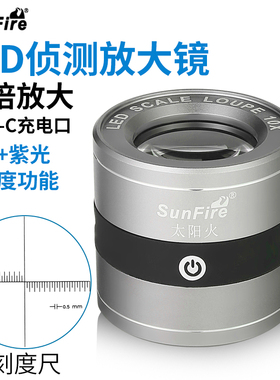 高清玻璃镜10倍便携式纺织品密度经纬向放大镜UV紫LED灯鉴定钱币