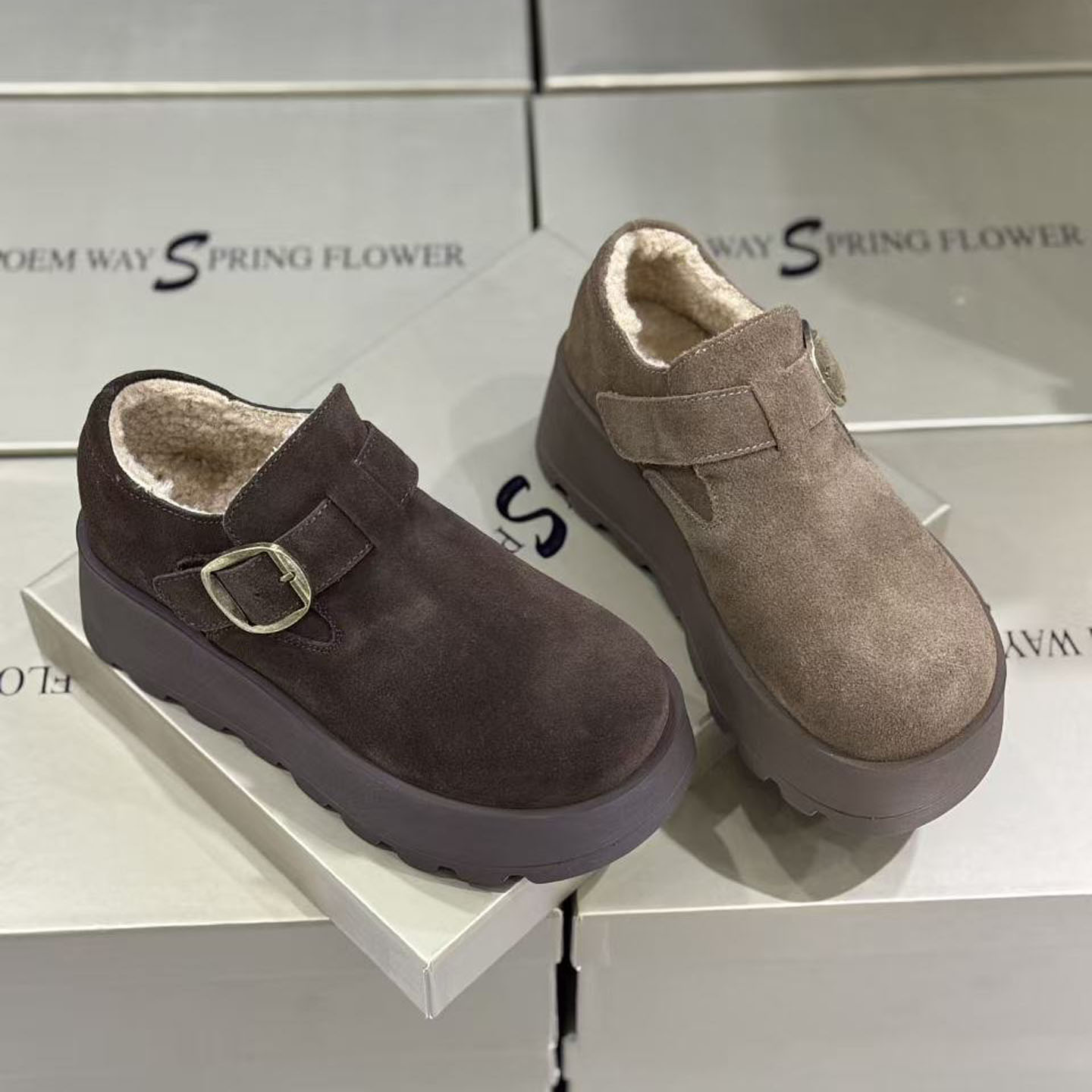 诗路花语加绒勃肯鞋女2025年冬季