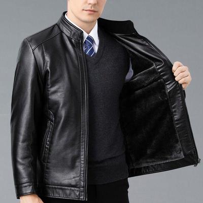 加厚中老年爸爸真皮冬季立领外套
