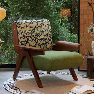 网红单人沙发法式轻奢中古风懒人客厅阳台休闲咖啡厅实木斑马椅子