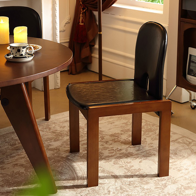 杞居复古风实木油蜡皮设计师餐椅