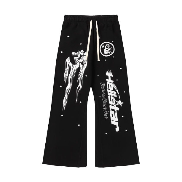 HELLSTAR S 복고풍 별이 빛나는 프린트 남성 및 여성의 느슨한 후드 티셔츠 캐주얼 바지 정장 유행