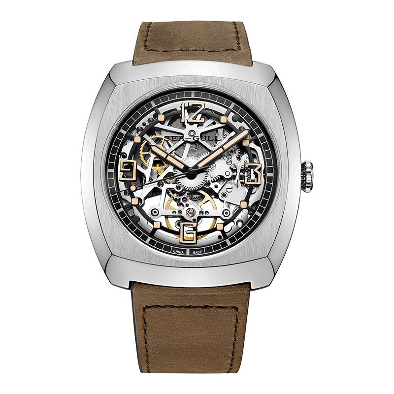 海鸥表手表酒桶型镂空机械表潮流时尚男士腕表6094