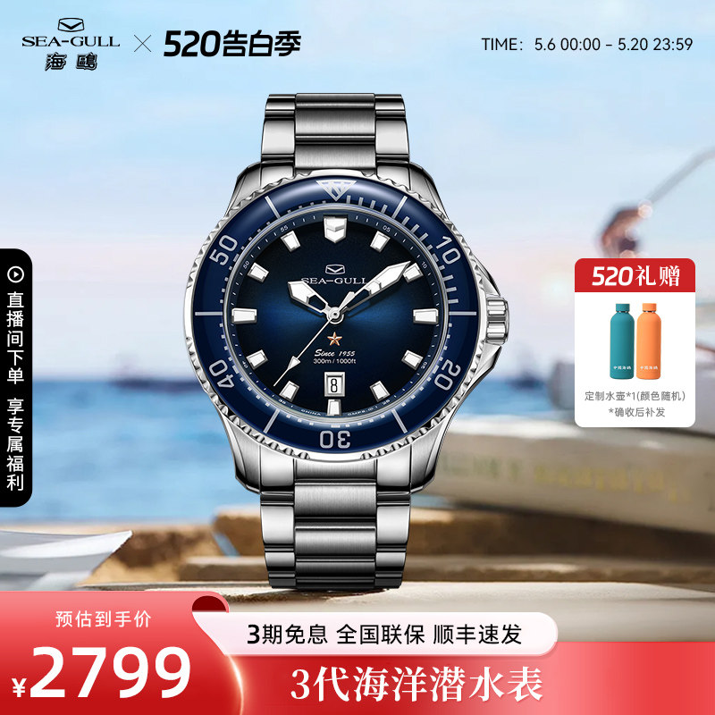 海鸥表手表男款潜水表夜光防水机械表男士腕表海洋系列男表1210