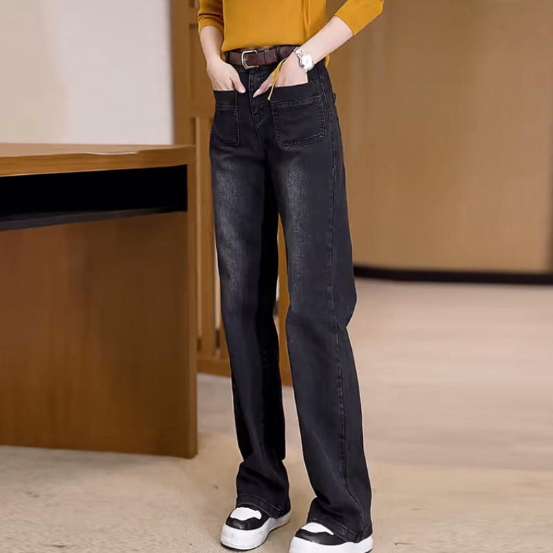 大码女装宽松窄版直筒牛仔裤女