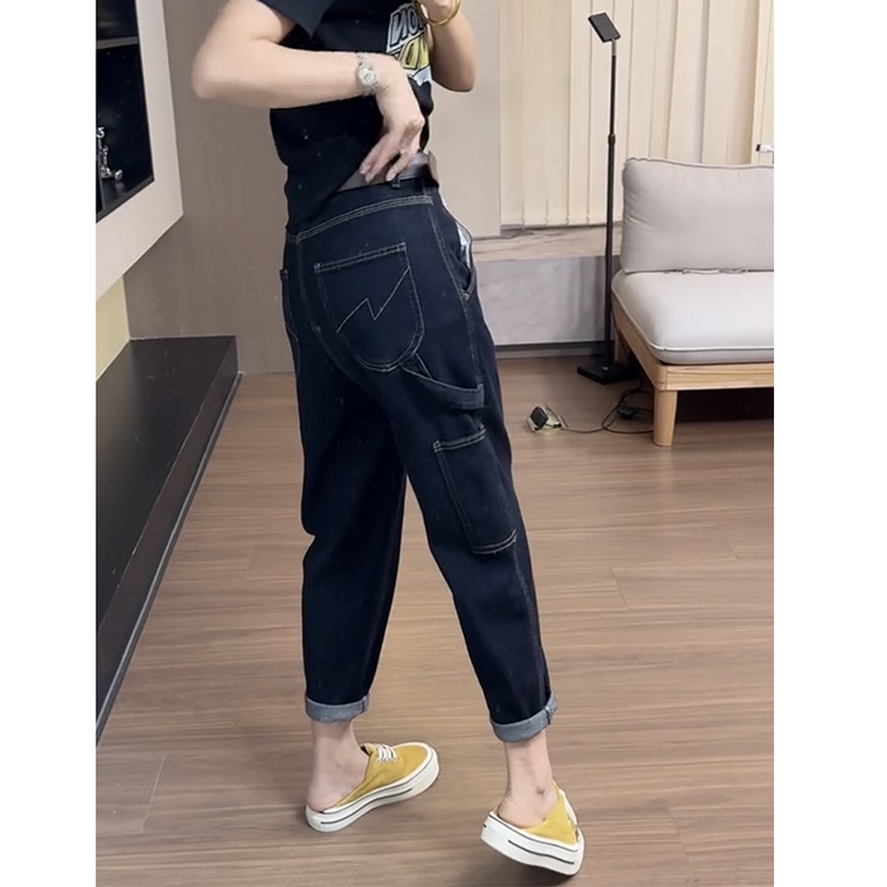 2025春季新款弹力牛仔裤女老爹裤显瘦萝卜裤大码小脚九分哈伦裤子