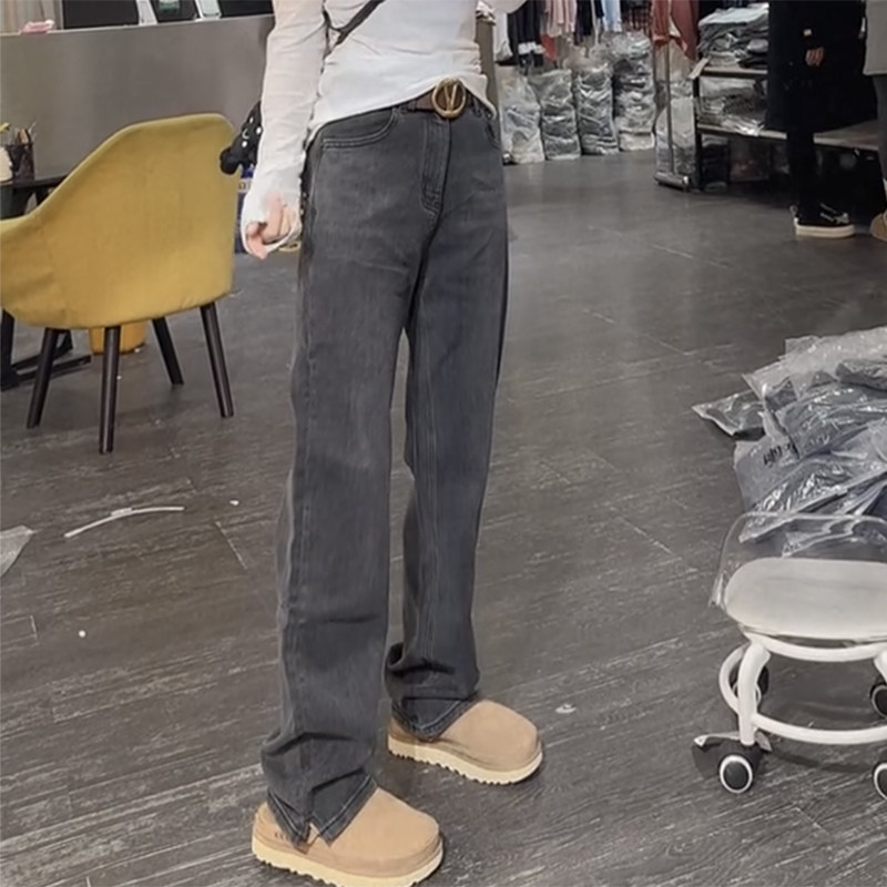 窄版弹力直筒牛仔裤女2025新款春季显瘦拖地裤大码加绒遮肉阔腿裤