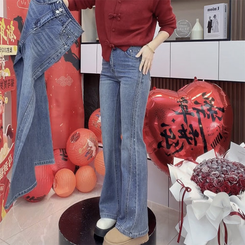 春季新款微喇烫钻弹力牛仔裤