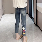 烟管裤 破洞显瘦刺绣直筒裤 女夏季 大码 铅笔裤 2025八分破洞薄牛仔裤