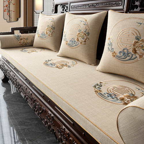 新中式实木沙发垫罗汉床垫子五件套红木海绵坐垫套罩四季通用定制