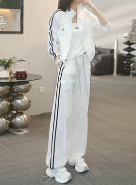 清纯系松弛感休闲运动套装女夏减龄白色防晒轻薄外套阔腿裤两件套